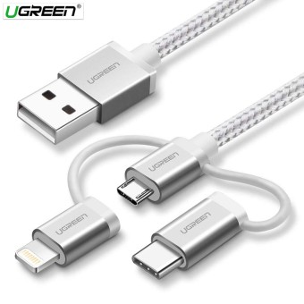 UGREEN USB 2.0 to Micro USB+Lightning+Type C(3 in 1) Data cable with braid | Enroz Online